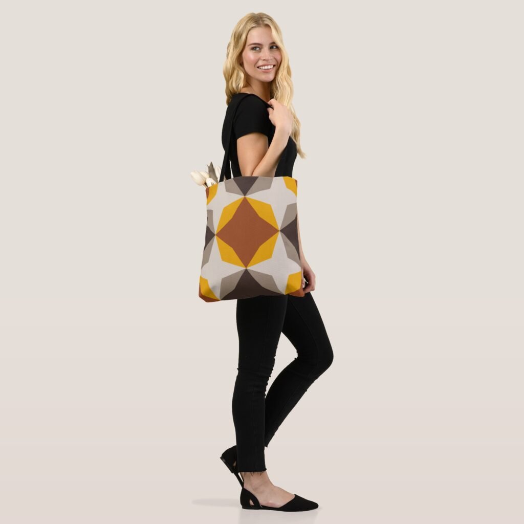 Amber Flame Diamond Motif Tote Bag