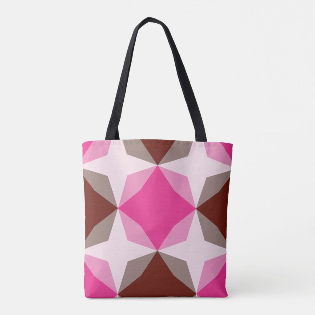 Berry Mocha Diamond Motif Tote Bag