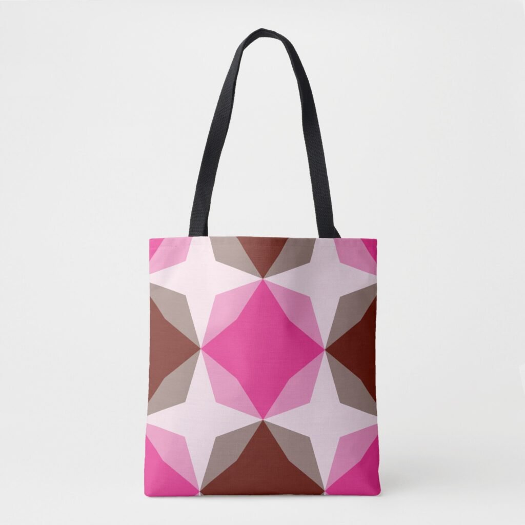 Berry Mocha Diamond Motif Tote Bag