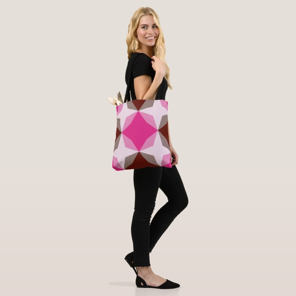 Berry Mocha Diamond Motif Tote Bag