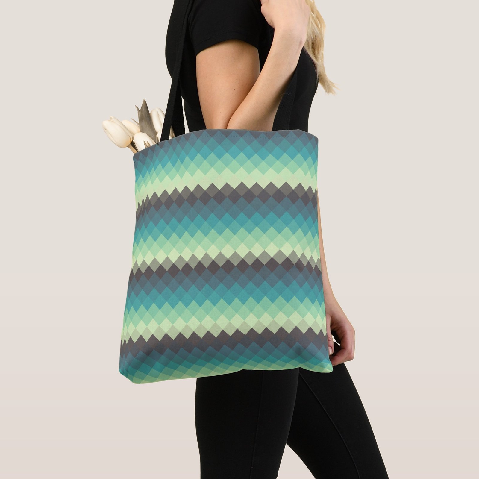Mint Mirage Argyle Tote Bag - Image 4