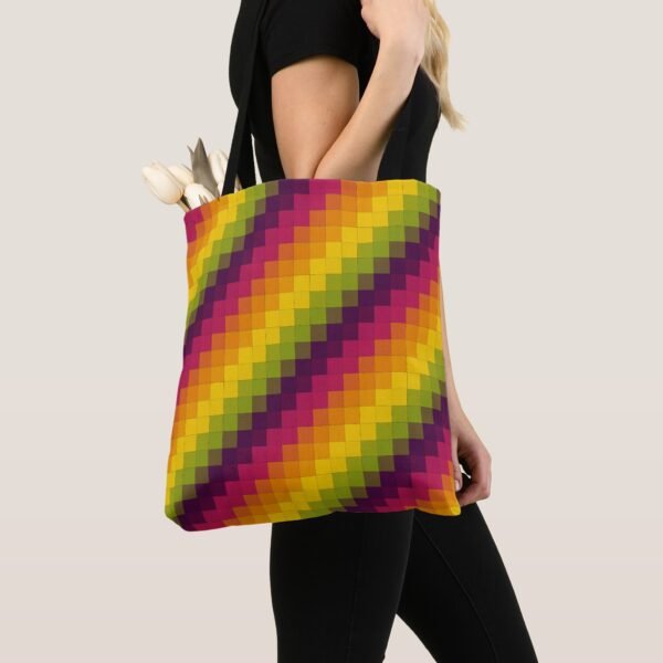 Pixel Parade Diagonal Fiesta Tote Bag - Image 2