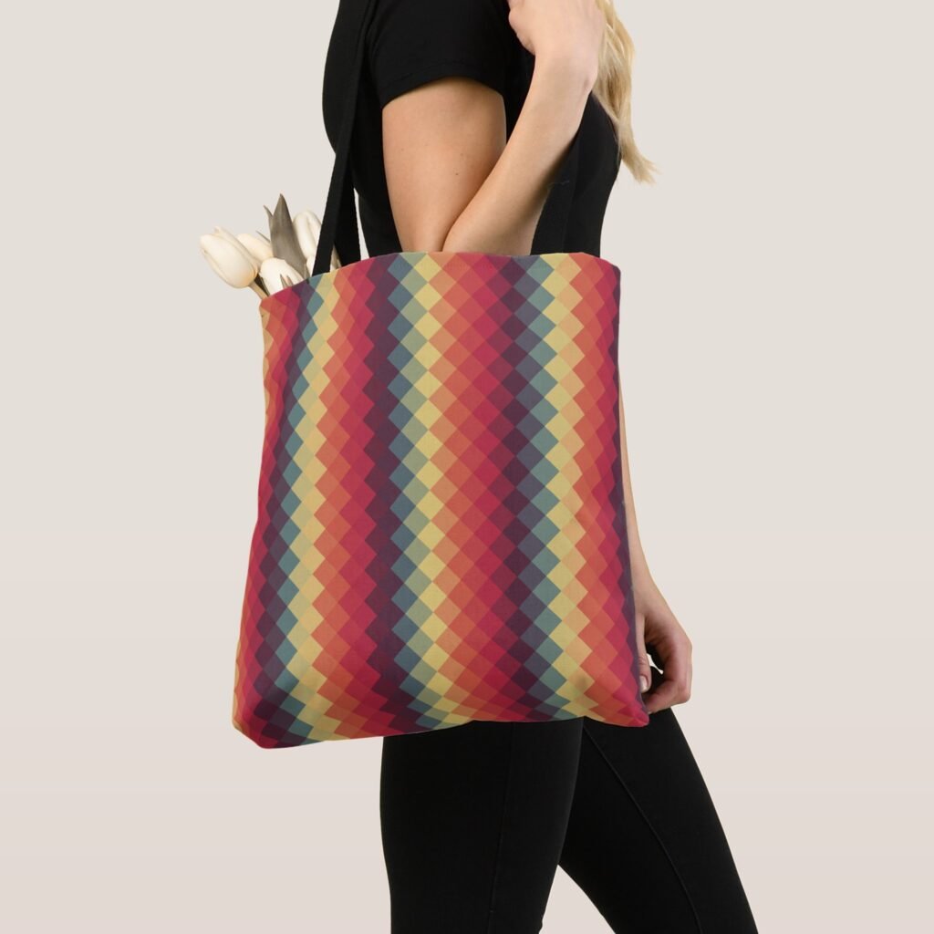 Retro Radiance Grid Tote Bag