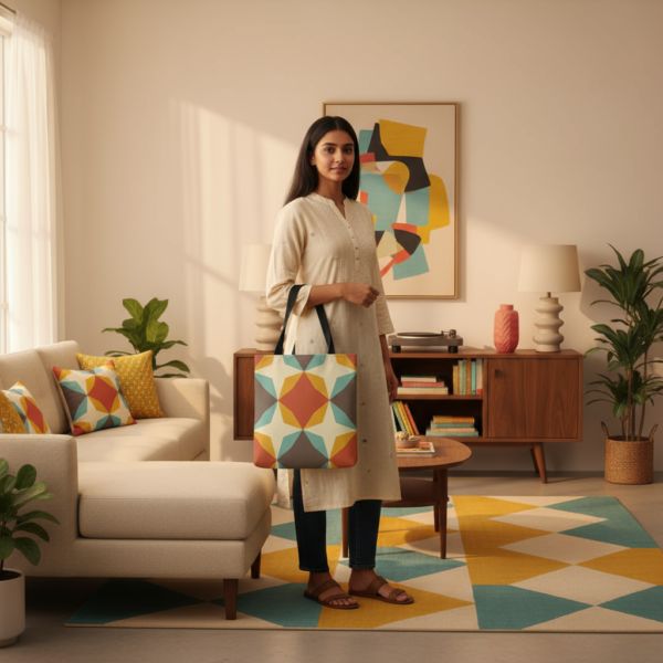 Retro Diamond Motif Tote Bag