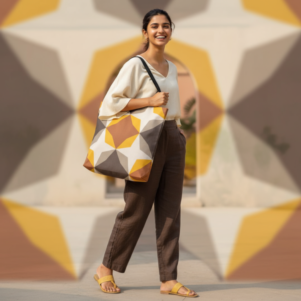 Amber Flame Diamond Motif Tote Bag