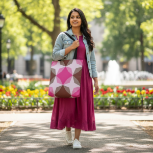 Berry Mocha Diamond Motif Tote Bag