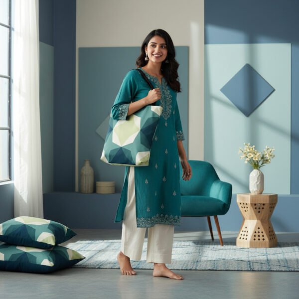 Deep Lake Diamond Motif Tote Bag