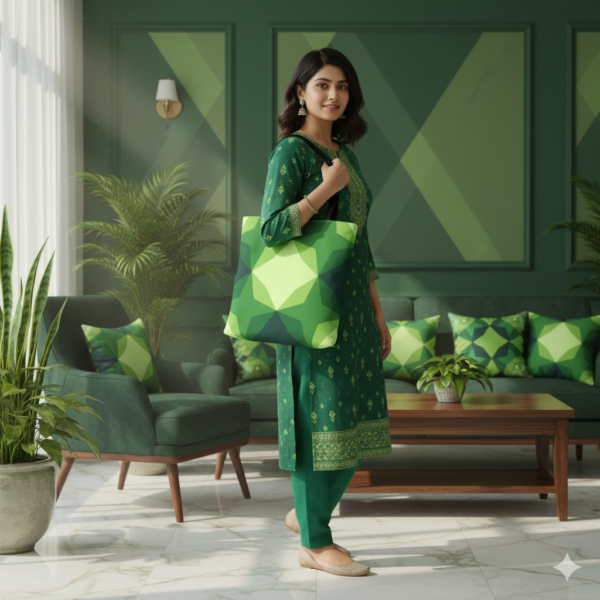 Fresh Sprout Diamond Motif Tote Bag