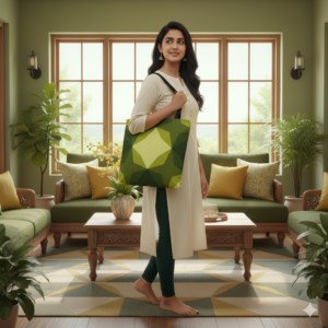 Nature Breath Diamond Motif Tote Bag