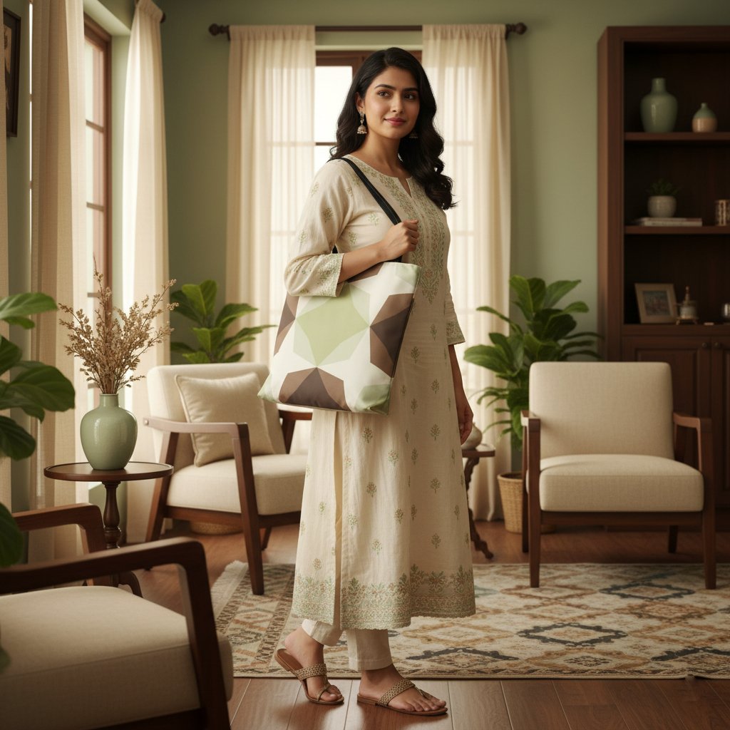 Clay Path Diamond Motif Tote Bag - Image 1