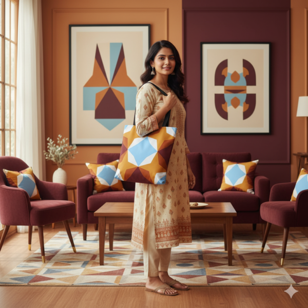 Autumn Fox Diamond Motif Tote Bag