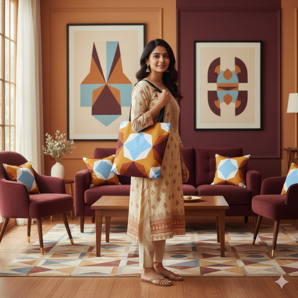 Autumn Fox Diamond Motif Tote Bag - Image 1