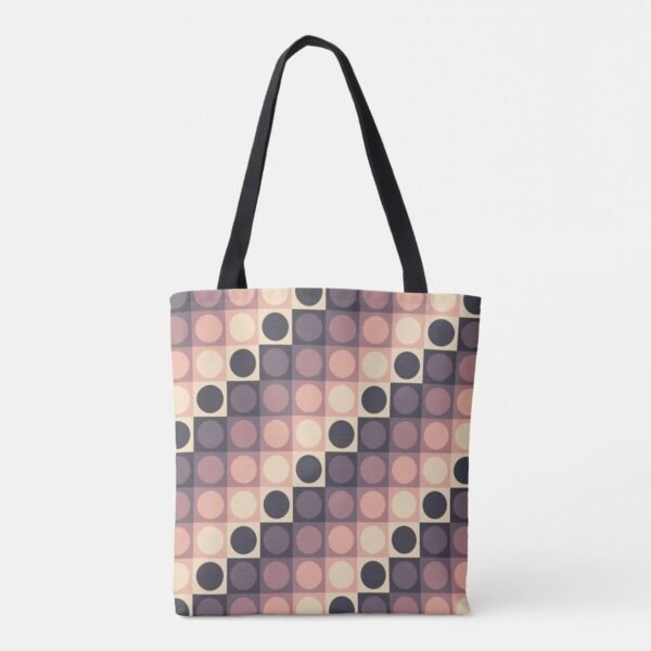 Coffee Cream Polka Grid Tote Bag - Image 2