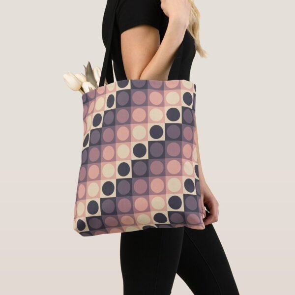 Coffee Cream Polka Grid Tote Bag