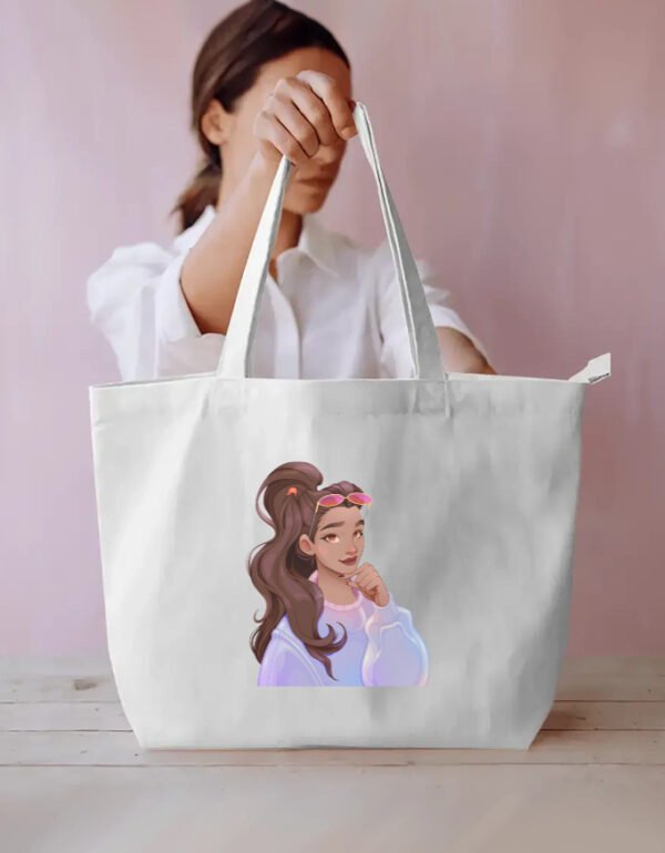 Stylish Girl Pony Tail Everyday Large Tote Bag - Image 2