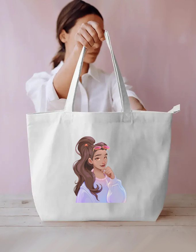 Stylish Girl Pony Tail Everyday Large Tote Bag - Image 3