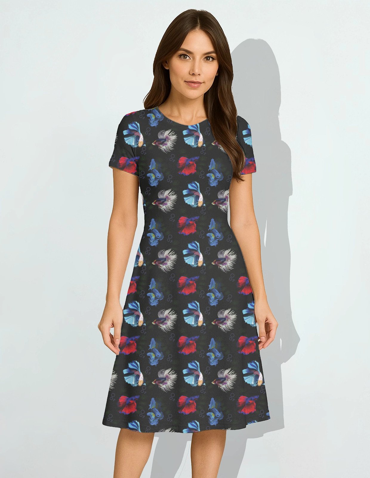 Ornamental_Fishes_Colorful Women A Line Dress - Image 1