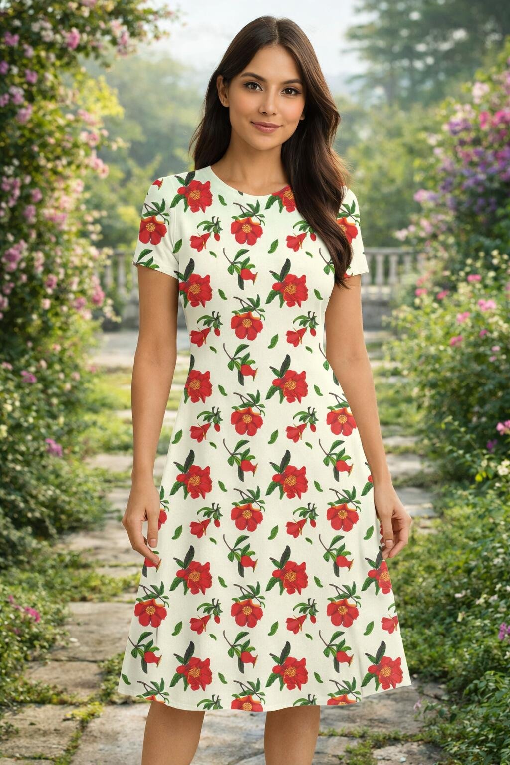 Pomegranate-flowers Women A Line Dress - Image 1