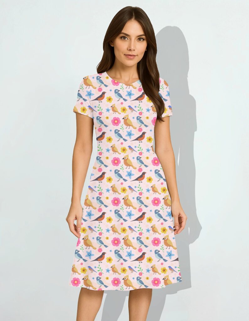 Spring-Birds-2 Women A Line Dress