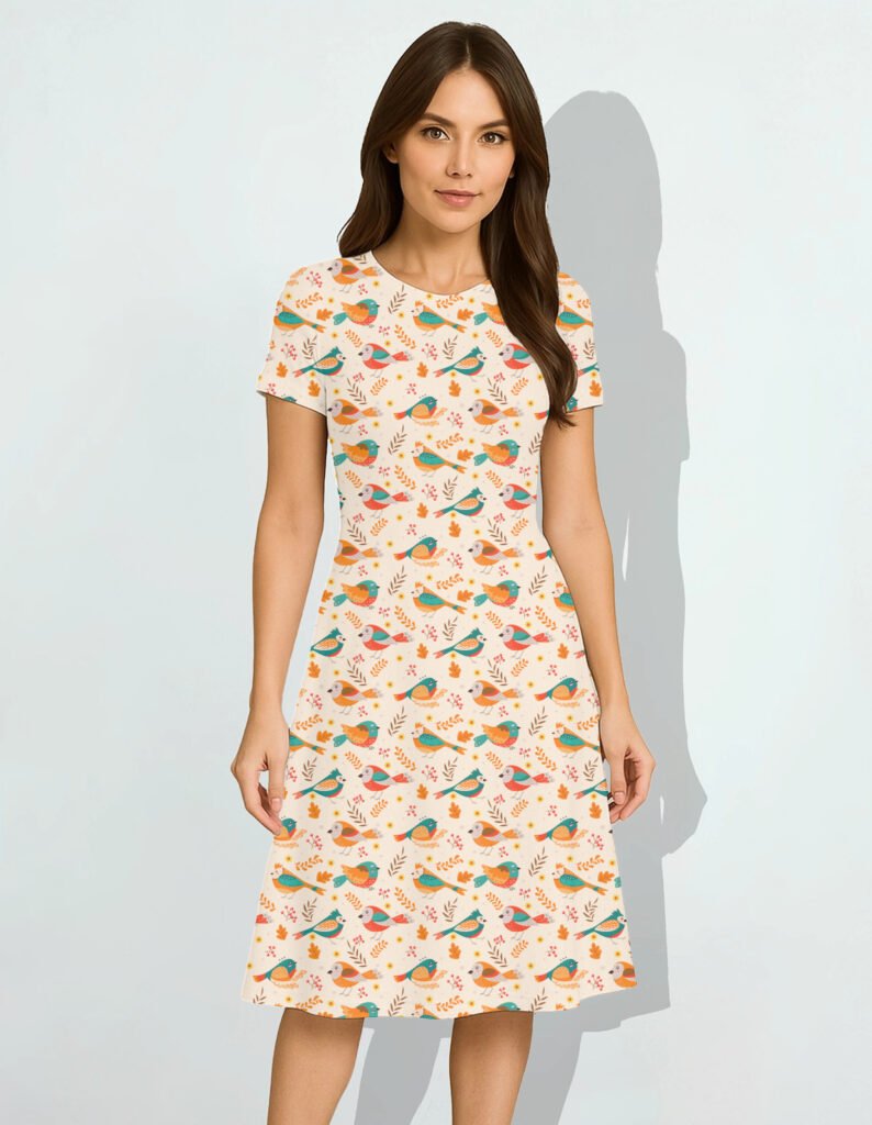 Spring-Birds Women A Line Dress