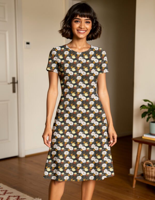 Vintage-Floral Women A Line Dress