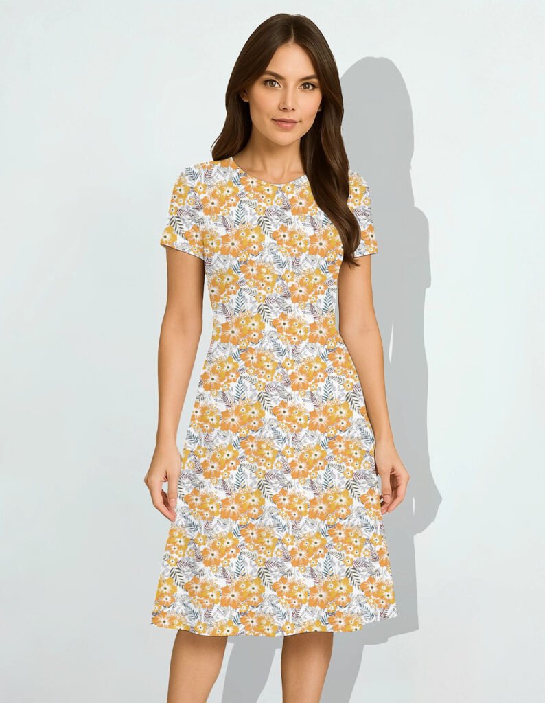 Yellow-Flower Women A Line Dress