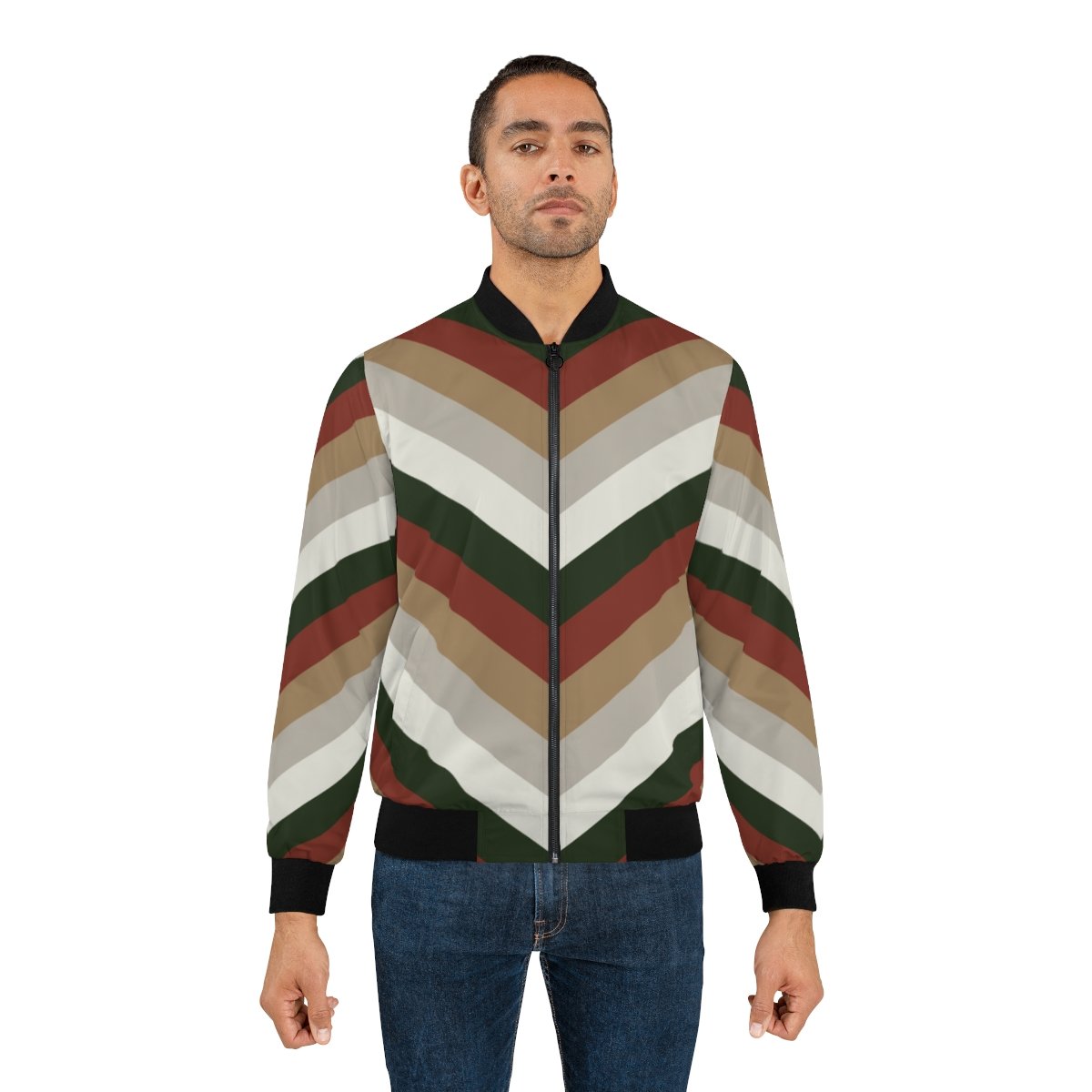 Warm Fireplace Chevron Men Bomber Jacket - Image 4