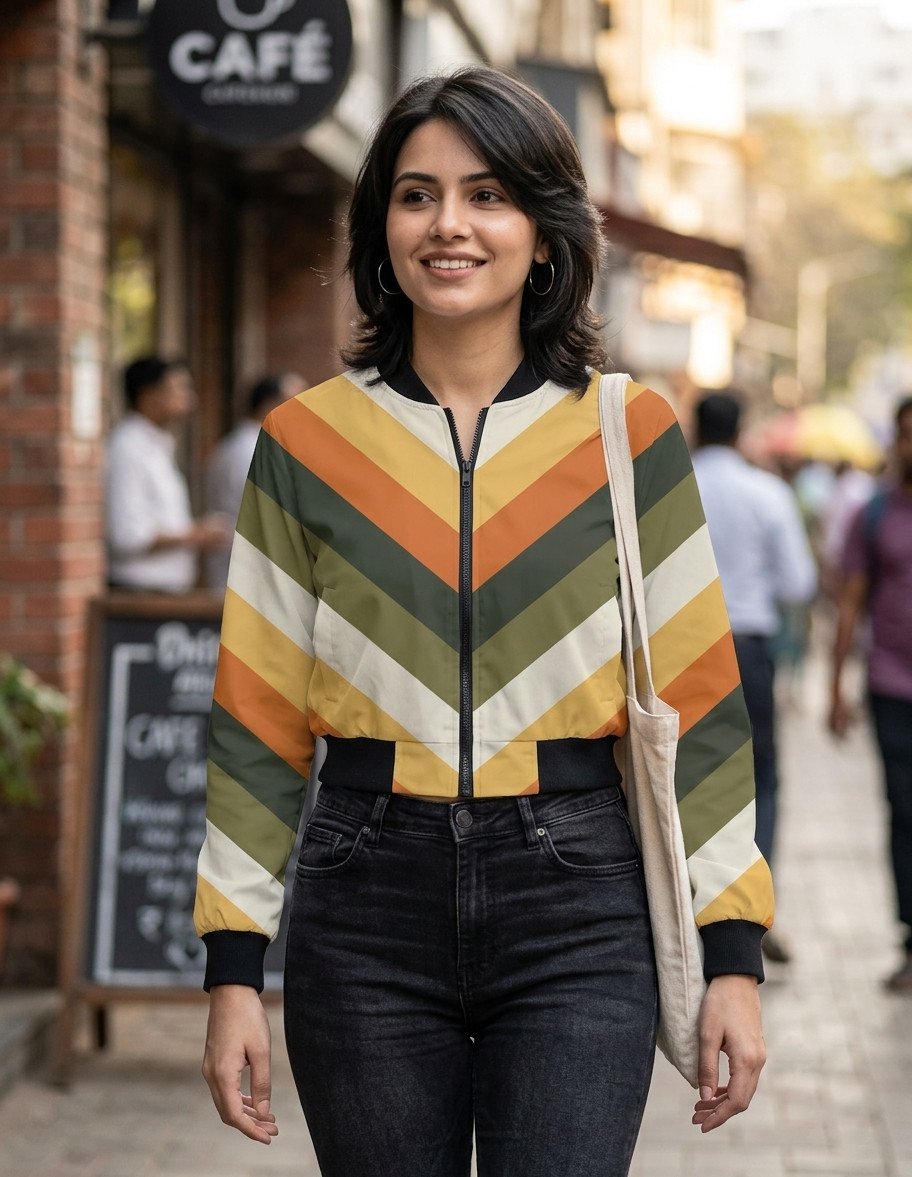 Forest Shadow Chevron Women Bomber Jacket - Image 1