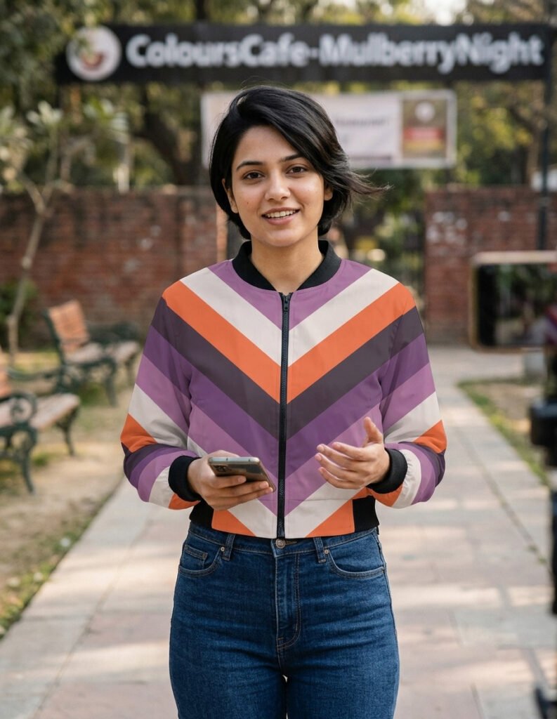 Mulberry Night Chevron Women Bomber Jacket