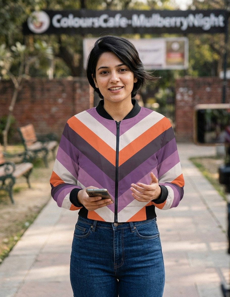 Mulberry Night Chevron Women Bomber Jacket - Image 1