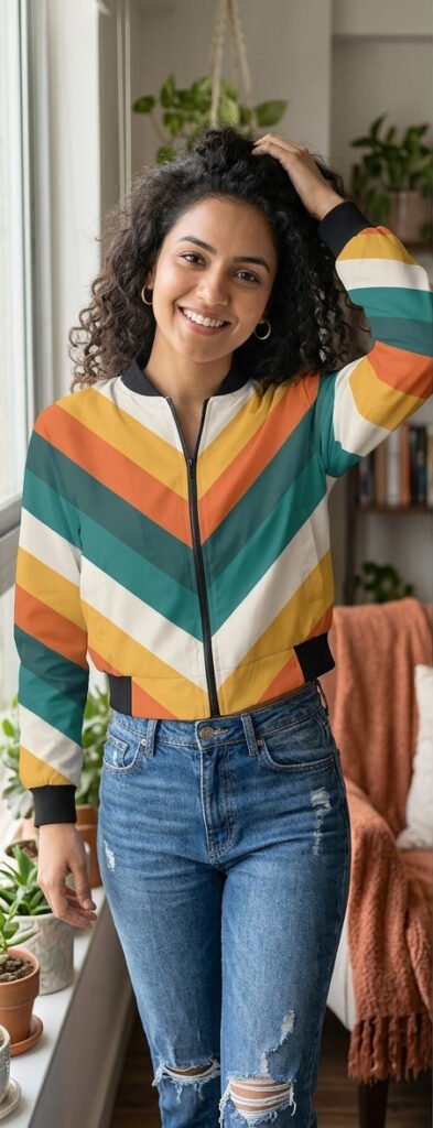 Sunset Dive Chevron Women Bomber Jacket