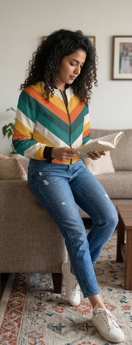 Sunset Dive Chevron Women Bomber Jacket - Image 4