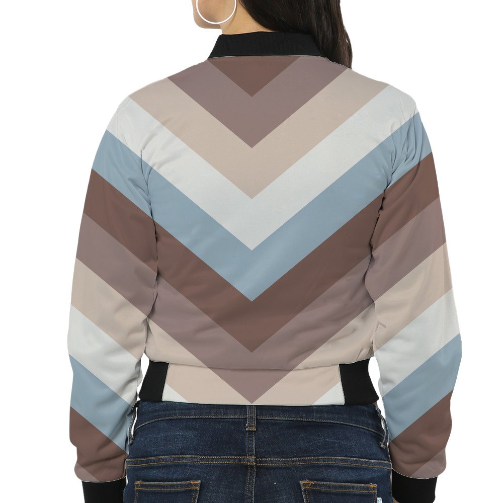 Almond Cream Chevron Women Bomber Jacket - Image 2