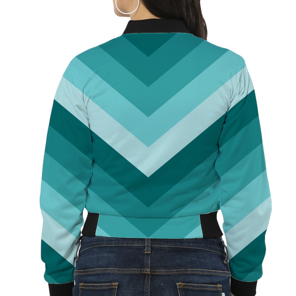Aqua Serenity Chevron Women Bomber Jacket - Image 2