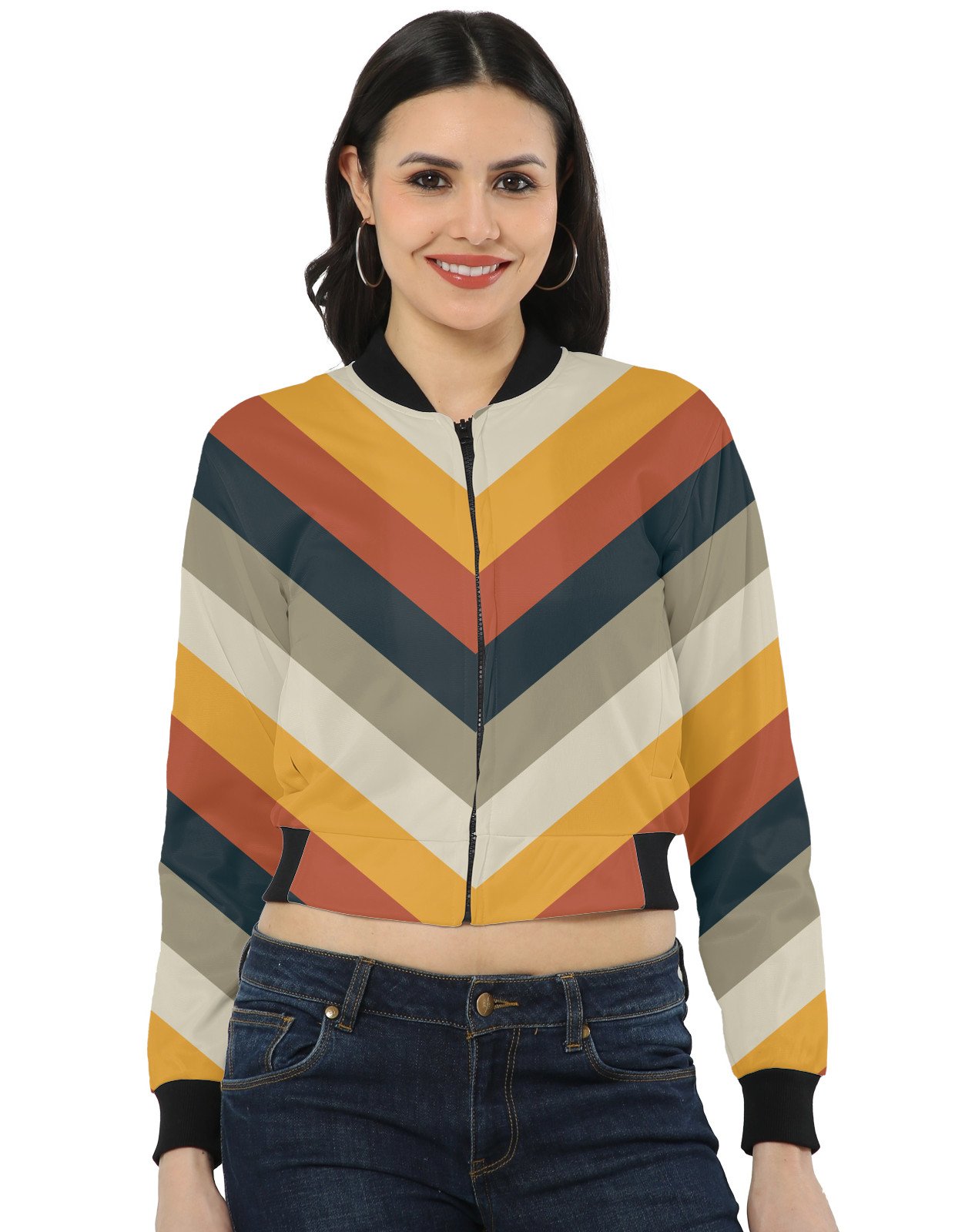 Autumn Veil Chevron Women Bomber Jacket - Image 1