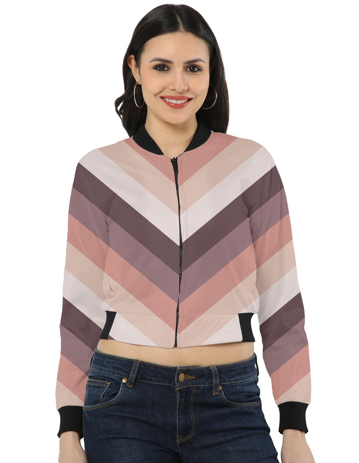 Blush Clay Chevron Women Bomber Jacket - Image 1