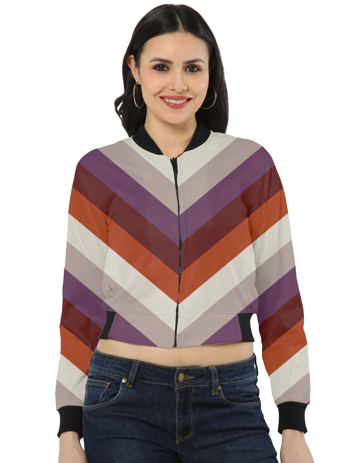 Burnt Orchard Chevron Women Bomber Jacket - Image 1