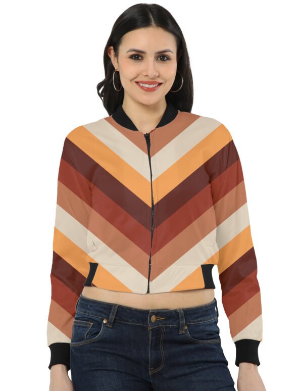 Chestnut Brown Chevron Women Bomber Jacket