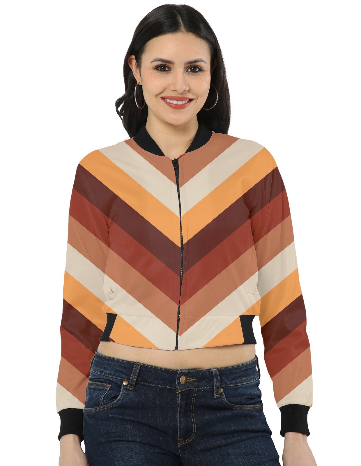 Chestnut Brown Chevron Women Bomber Jacket - Image 1