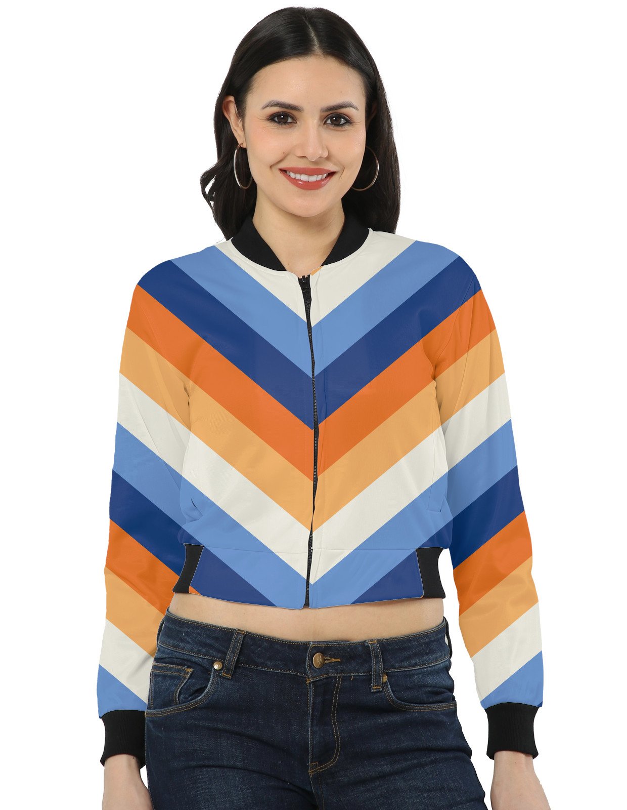 Citrus Wave Chevron Women Bomber Jacket - Image 1