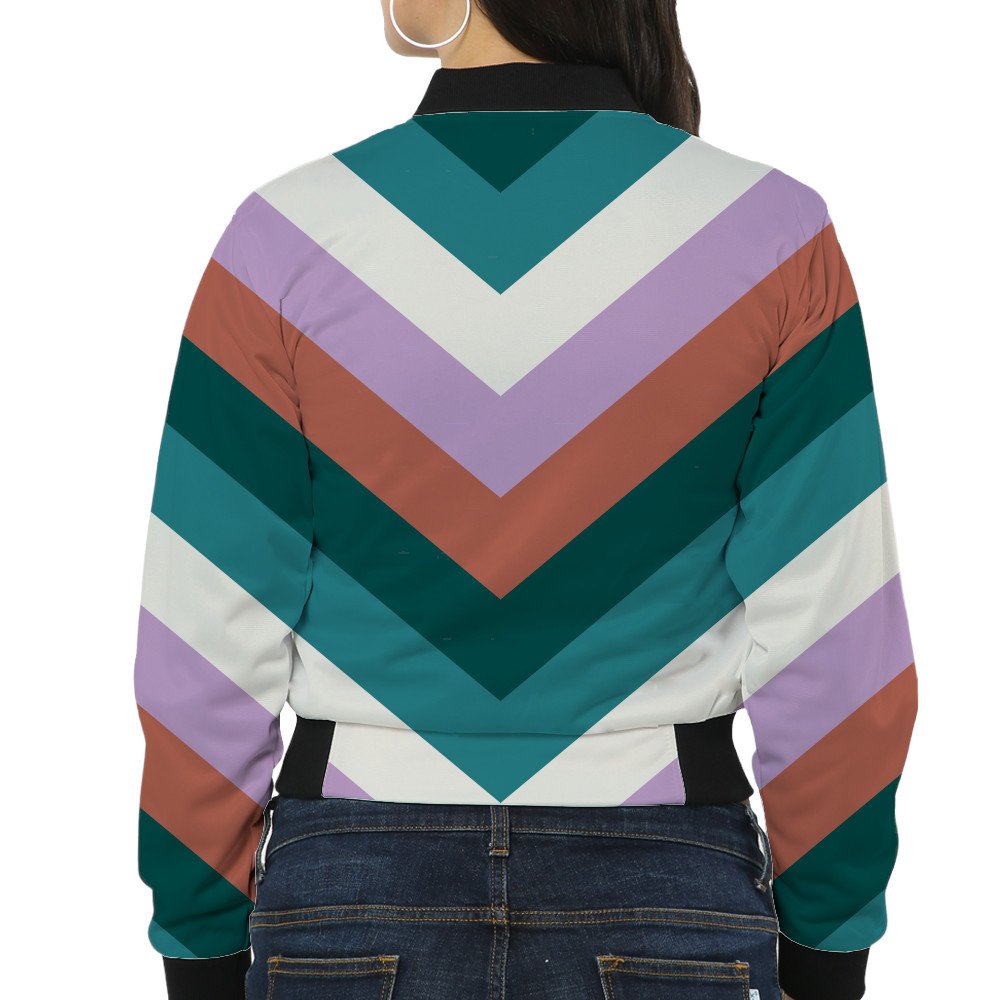 Coral Reef Chevron Women Bomber Jacket - Image 2
