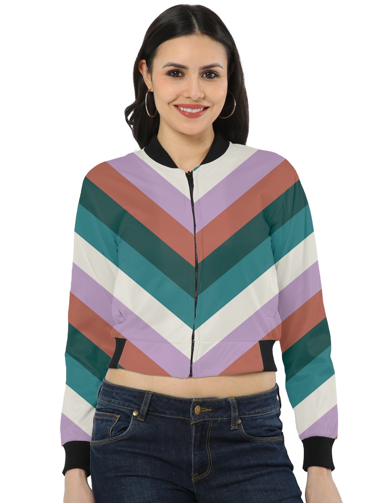 Coral Reef Chevron Women Bomber Jacket - Image 1