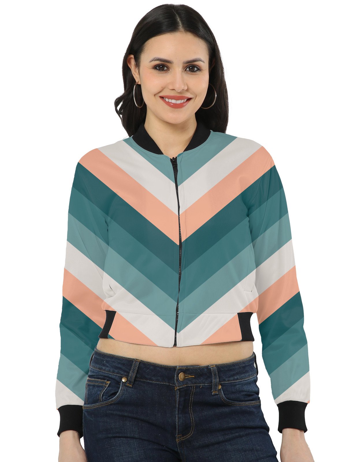 Coral Shore Chevron Women Bomber Jacket - Image 1