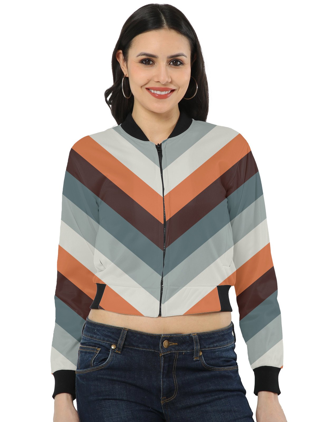 Dark Ember Chevron Women Bomber Jacket - Image 1