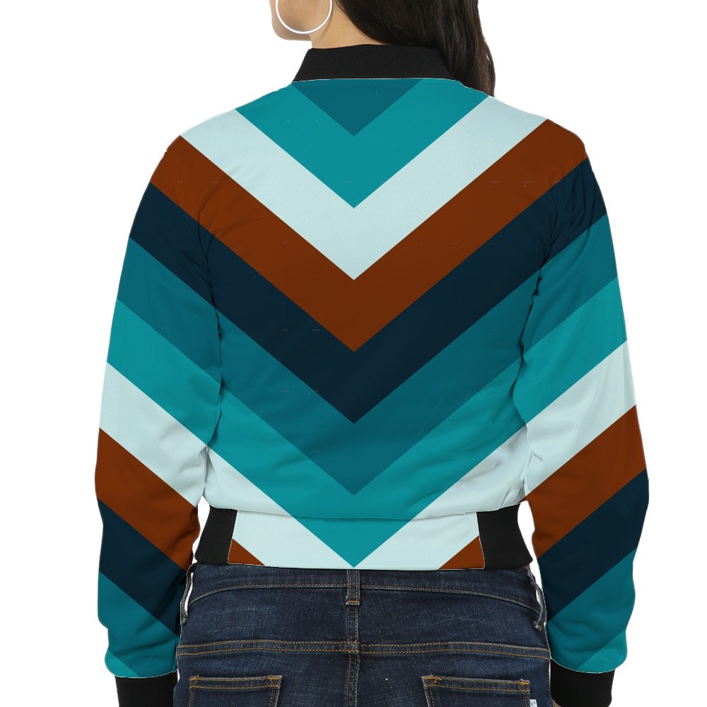 Deep Earth Chevron Women Bomber Jacket - Image 2