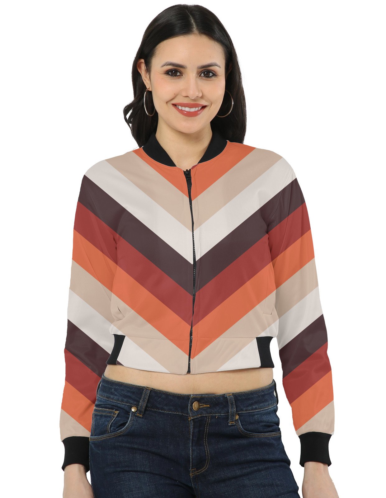 Flame Dance Chevron Women Bomber Jacket - Image 1