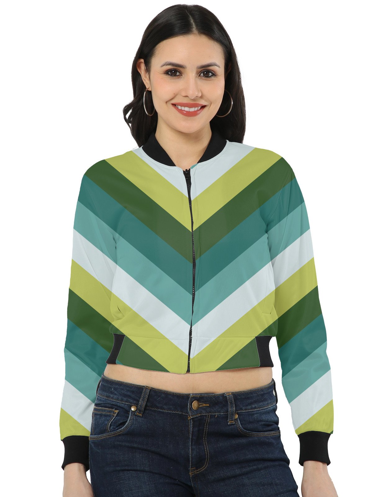 Forest Dawn Chevron Women Bomber Jacket - Image 1