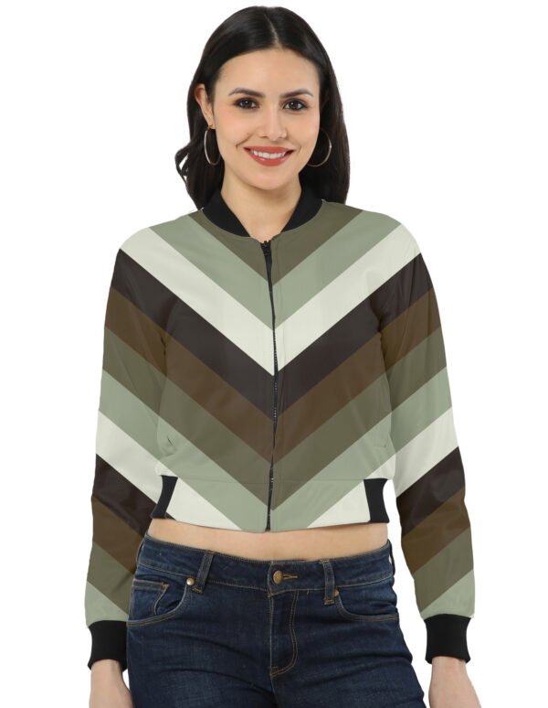 Forest Moss Chevron Women Bomber Jacket
