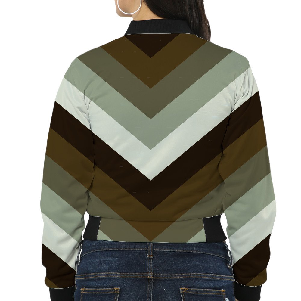 Forest Moss Chevron Women Bomber Jacket - Image 2