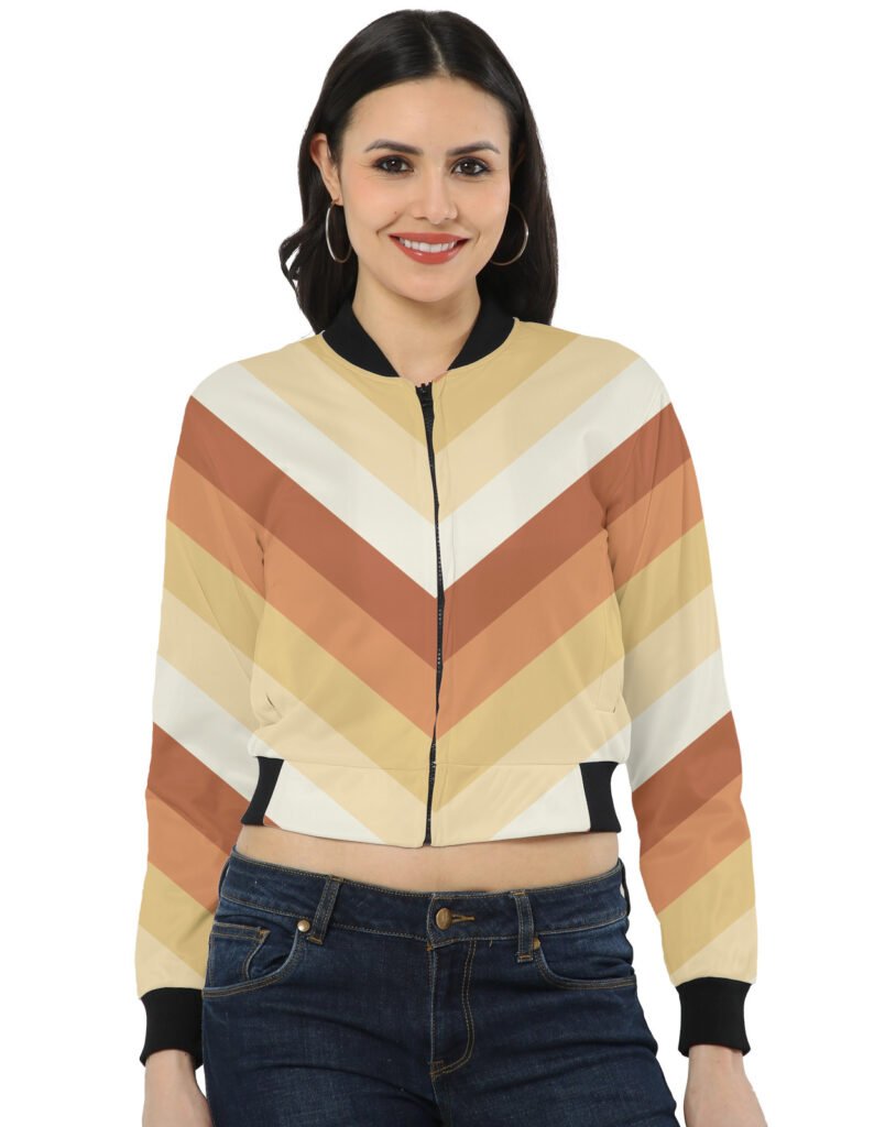Golden Honey Chevron Women Bomber Jacket